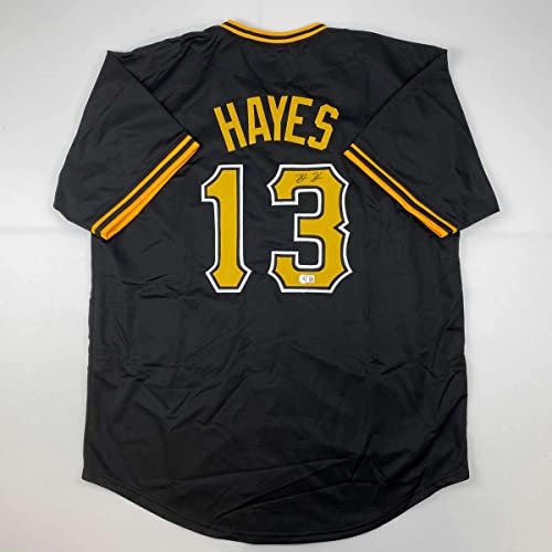 Autographed/Signed Ke'Bryan Hayes Pittsburgh Black Baseball Jersey Beckett BAS COA