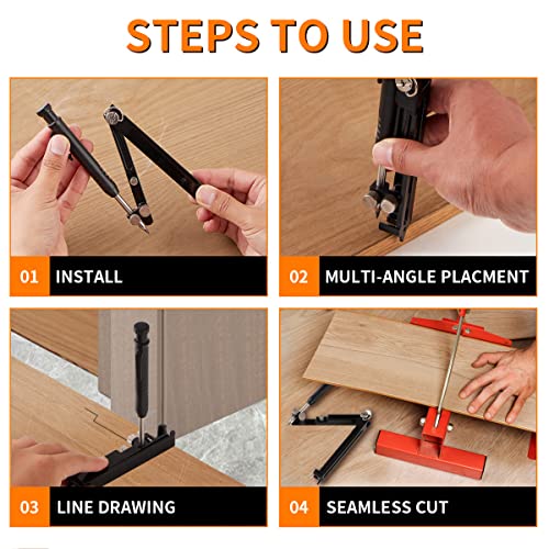 Newisdomake Multi-Function Scribing Tool, Construction Aluminum Alloy Scribe Tool with Deep Hole Pencil for DIY Woodworking, Compass Contour Gauge, Floor Corner Line Maker