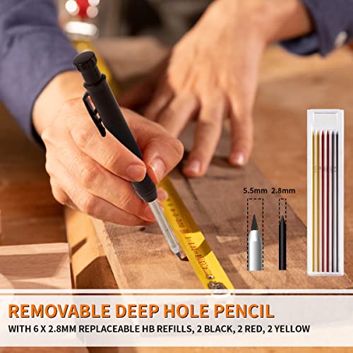 Newisdomake Multi-Function Scribing Tool, Construction Aluminum Alloy Scribe Tool with Deep Hole Pencil for DIY Woodworking, Compass Contour Gauge, Floor Corner Line Maker