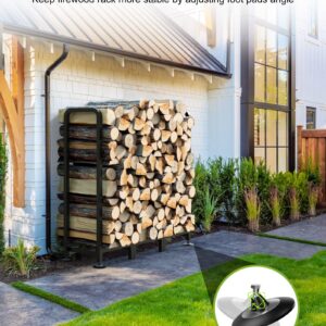 Brightown Firewood Rack Outdoor with Cover, 4FT Indoor Wood Rack for Firewood, Waterproof Fire Wood Holder Outside, Adjustable Heavy Duty Logs Stand Stacker Holder for Fireplace Patio Deck, Black