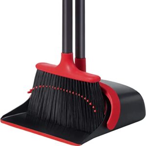 broom and dustpan set, broom and dustpan, broom and dustpan set for home, upgrade 52" long handle broom with stand up dustpan combo set for office home kitchen lobby floor use, dust pan and broom set