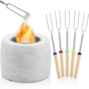6 pieces tabletop fire pit kit, indoor fire pit portable smores maker table top fire pit bowl tabletop fire bowls and 5 pcs marshmallow roasting sticks for home outdoor indoor patio balcony decor