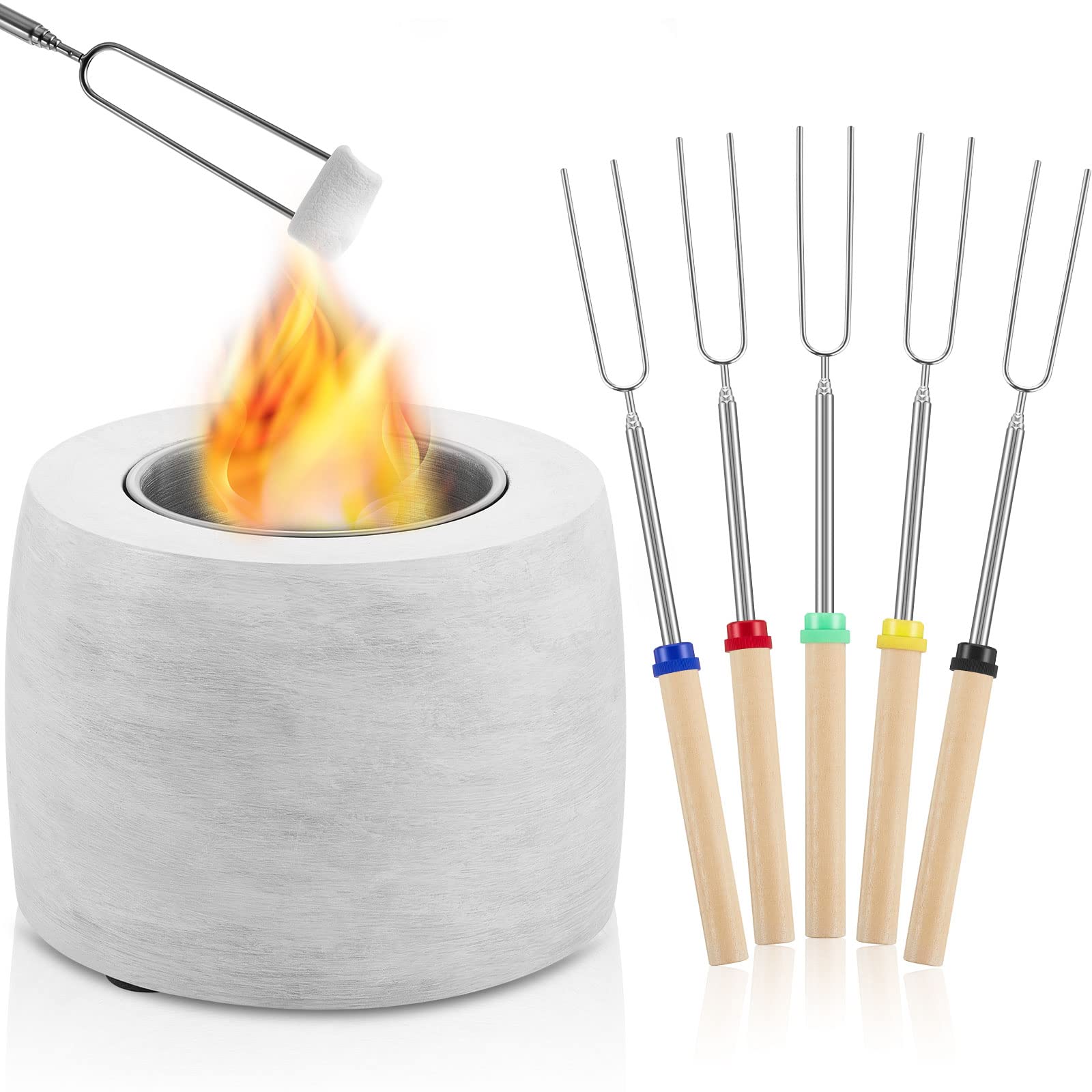 6 Pieces Tabletop Fire Pit Kit, Indoor Fire Pit Portable Smores Maker Table Top Fire Pit Bowl Tabletop Fire Bowls and 5 Pcs Marshmallow Roasting Sticks for Home Outdoor Indoor Patio Balcony Decor