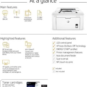 HP Laserjet Pro M203dw Single-Function Wireless Monochrome Laser Printer for Home Office, White - Print Only - 30 ppm, 1200 x 1200 dpi, 8.5 x 14, Auto Duplex Printing, Ethernet, Cbmou Printer Cable