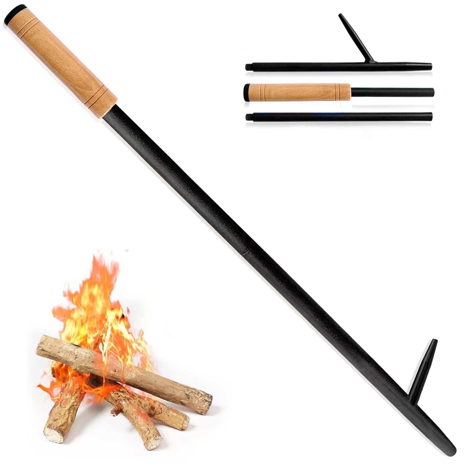 Marvoware 38 Inch Fire Poker Extra Long Fire Pit Stoker Poker with Blow Poke Function, Campfire Poker Suitable for Solo Firepit, Fireplace Tools and Accessories for Indoor Outdoor Camping