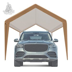 marvoware 10x20 car canopy replacement carport tarp cover with fabric pole skirts ball bungees for tent top garage boat shelter(only tarp cover) brown