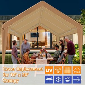 MARVOWARE 10x20 Car Canopy Replacement Carport Tarp Cover with Fabric Pole Skirts Ball Bungees for Tent Top Garage Boat Shelter(Only Tarp Cover) Brown