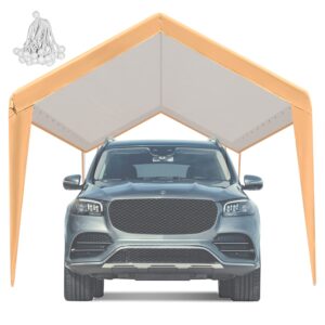 marvoware 10x20 car canopy replacement carport tarp cover with fabric pole skirts ball bungees for tent top garage boat shelter(only tarp cover) orange