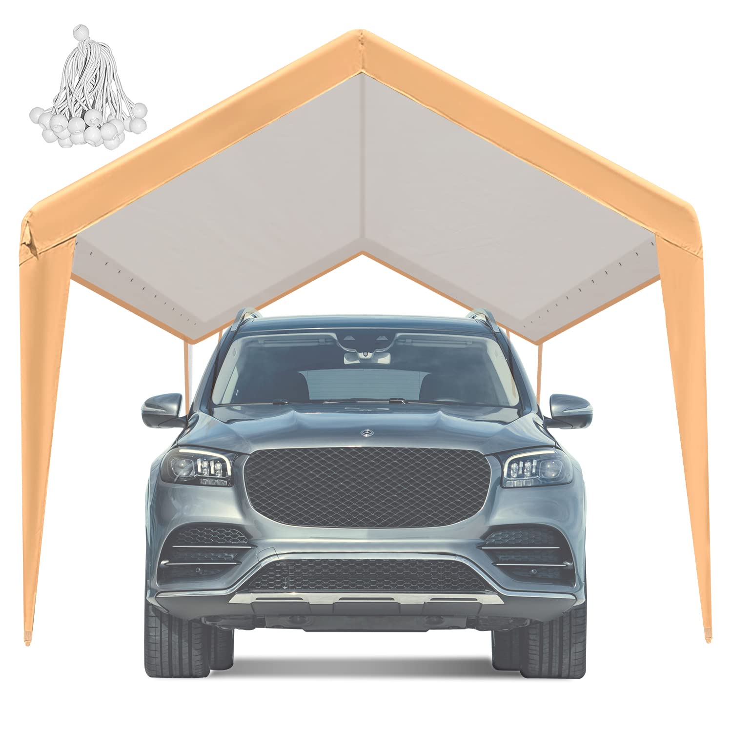 MARVOWARE 10x20 Car Canopy Replacement Carport Tarp Cover with Fabric Pole Skirts Ball Bungees for Tent Top Garage Boat Shelter(Only Tarp Cover) Orange