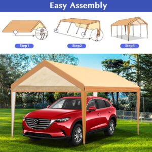 MARVOWARE 10x20 Car Canopy Replacement Carport Tarp Cover with Fabric Pole Skirts Ball Bungees for Tent Top Garage Boat Shelter(Only Tarp Cover) Orange