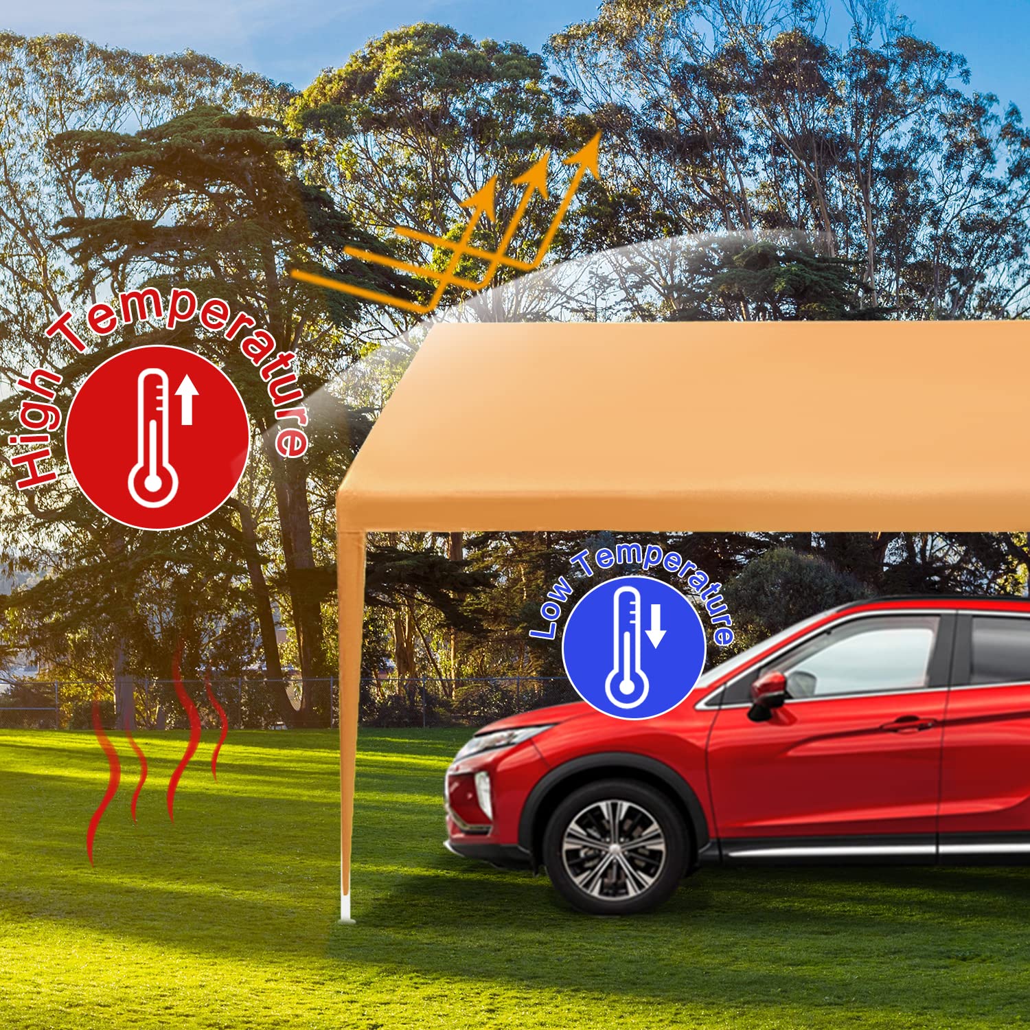 MARVOWARE 10x20 Car Canopy Replacement Carport Tarp Cover with Fabric Pole Skirts Ball Bungees for Tent Top Garage Boat Shelter(Only Tarp Cover) Orange