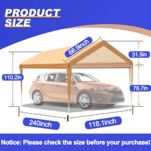 MARVOWARE 10x20 Car Canopy Replacement Carport Tarp Cover with Fabric Pole Skirts Ball Bungees for Tent Top Garage Boat Shelter(Only Tarp Cover) Orange