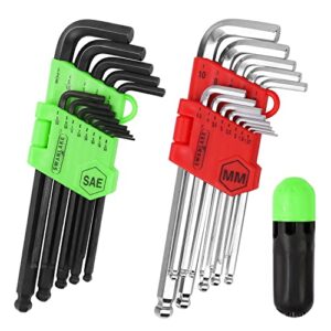 SWANLAKE 27PCS Allen Wrench Set, Hex Key Set Long Arm Ball End Hex Wrench Set, Inch/Metric T Handle Allen Wrench Set