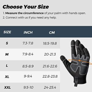 FREETOO Large Mechanic Work Gloves, Gray-Black, Unisex, 180-Day Warranty