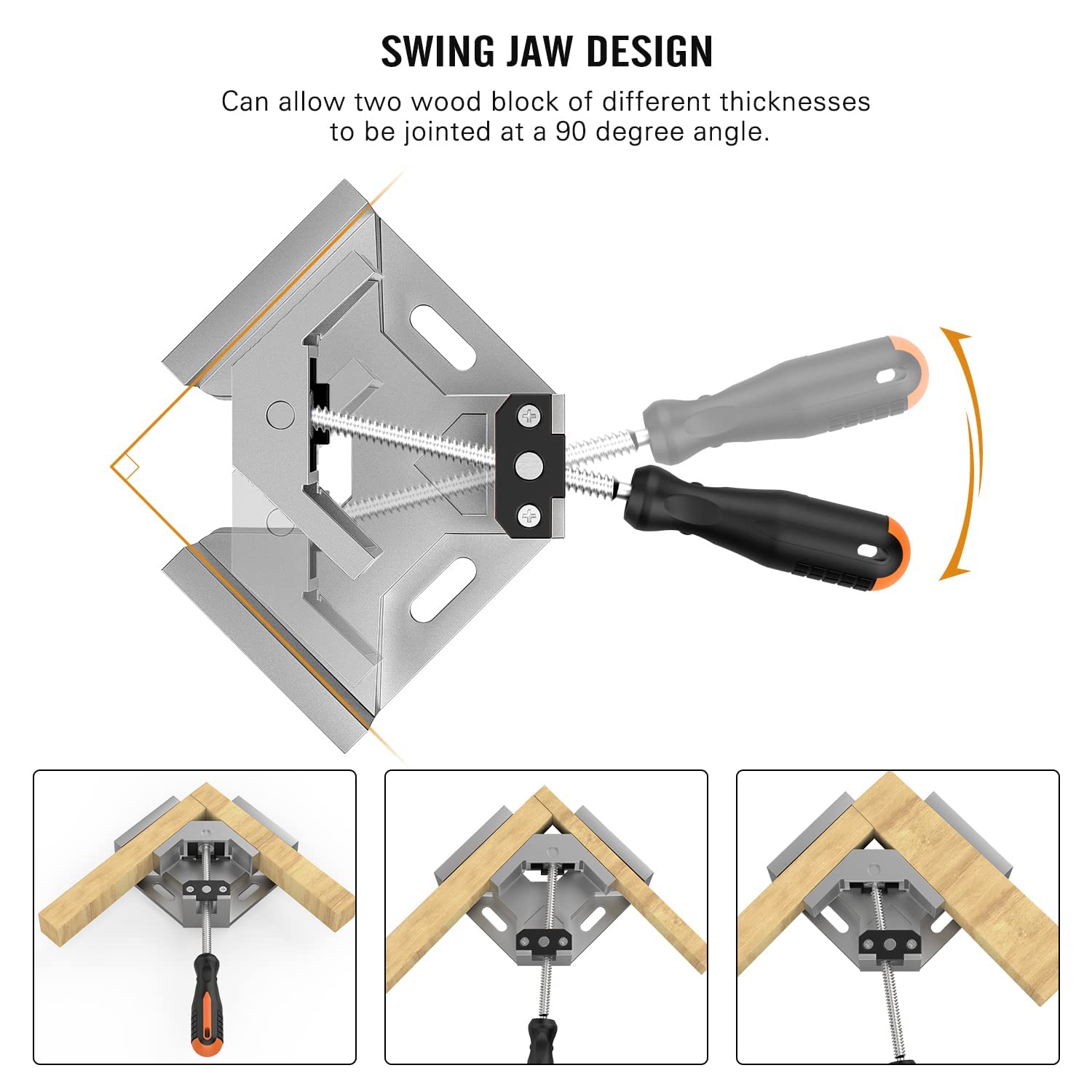 Right Angle Clamp, Housolution [4 PACK] Single Handle 90° Aluminum Alloy Corner Clamp, Clamps for Woodworking Adjustable Swing Jaw, Woodworking Tools Photo Frame Vise Holder, Gifts for Men Dad