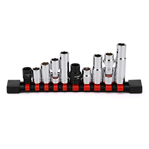 MIXPOWER 10PCS 1/4" & 3/8" Drive 10mm 6 Point Single Size Socket Set, 10mm Socket Set, Magnetic Socket, Universal Joint, Deep& Standard Socket