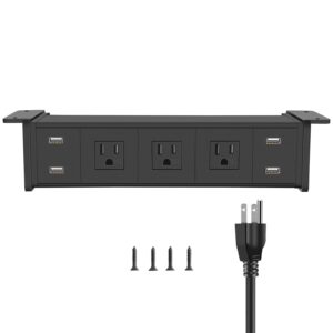 under desk power strip mountable,screw mount power outlet with 3 ac outlets,4 usb-a ports,15ft extension cord,desk clamp power strip