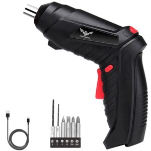 jenabom 8 in 1 electric screwdriver, 3.6v cordless drill screwdriver rechargeable, 3.5n·m max torque electric screw gun with 6 accessory kit, micro usb, front led light, easy for small home projects