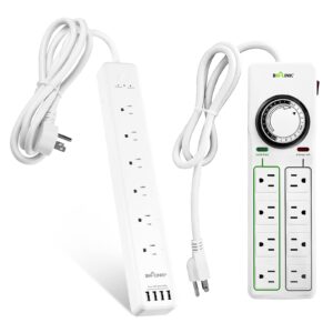 bn-link 8 outlet surge protector with mechanical timer (4 outlets timed, 4 outlets always on),6.6ft extension cord flat plug, white surge protector power strip with 6ac outlets 4 usb ports
