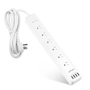 BN-LINK 8 Outlet Surge Protector with Mechanical Timer (4 Outlets Timed, 4 Outlets Always On),6.6FT Extension Cord Flat Plug, White Surge Protector Power Strip with 6AC Outlets 4 USB Ports