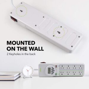 BN-LINK 8 Outlet Surge Protector with 7-Day Digital Timer (4 Outlets Timed, 4 Outlets Always On),6.6FT Extension Cord Flat Plug, White Surge Protector Power Strip with 3AC Outlets 4 USB Ports