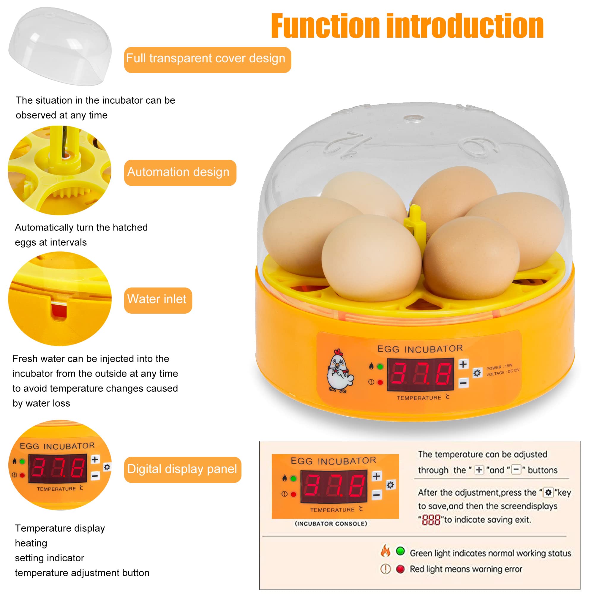 Eggs Incubators for Hatching Eggs,Automatic Egg Turner, Temperature Humidity Control,Egg Incubator Clear View,Egg Candler,Poultry Egg Incubator for Hatching Chicken Eggs, Quail Eggs, Duck Eggs, Turkey