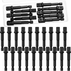 20 pieces 3/8 inch impact adapter square socket bit adapter hex impact socket for drills extension socket driver bits impact socket adapter for automotive diy-1/4 hex shank (black)