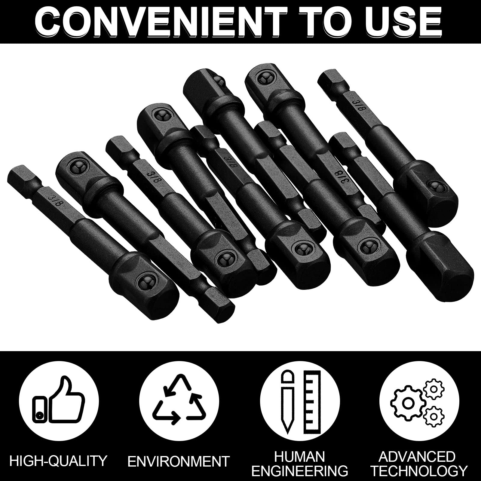 20 Pieces 3/8 inch Impact Adapter Square Socket Bit Adapter Hex Impact Socket for Drills Extension Socket Driver Bits Impact Socket Adapter for Automotive DIY-1/4 Hex Shank (Black)