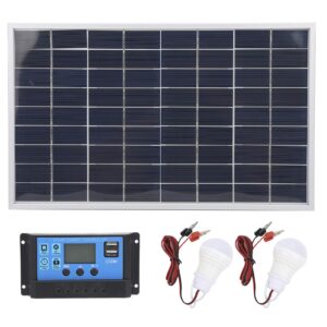 solar panel, 15w 18v polycrystalline solar panel 12v/24v pwm solar controller 2pcs led bulb for car rvs ship battery charger(10a)