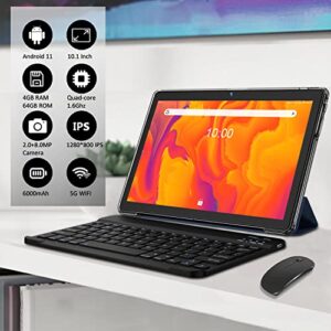 2024 Newest 10.1 Inch Android Tablet With Keyboard - 5G WIFI Tablets Ultra-Portable- RAM 4GB | ROM 64GB 128GB Expandable -6000mAh | Dual Camera | Bluetooth 5.0| 1080FHD | GPS | Mouse/Stylus-Black