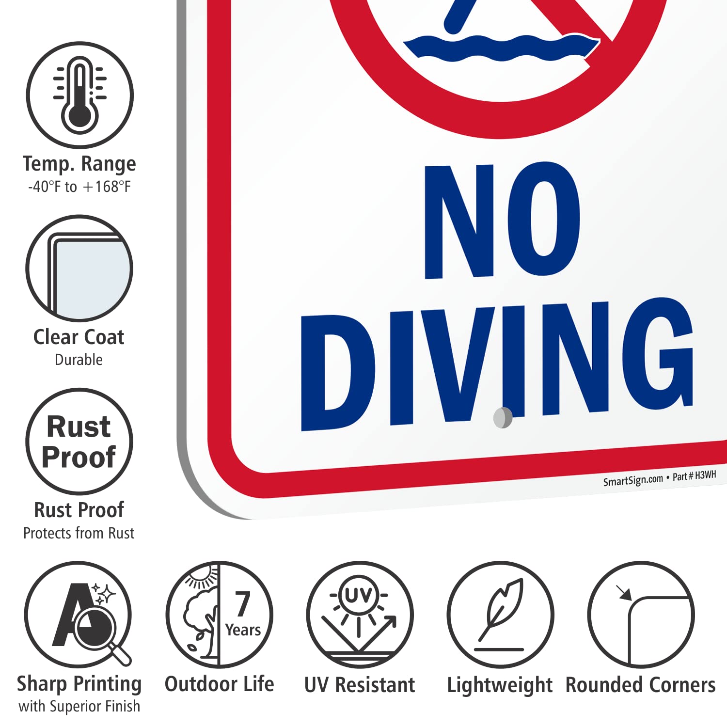 SmartSign Attention No Diving Sign - 2 Pack, 18 x 12 inch, Pool Sign, 2mm Aluminum Composite, Pre-Drilled Holes, Red/Blue on White