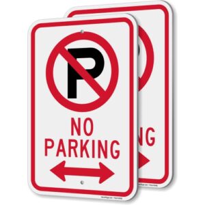 smartsign no parking sign with bidirectional arrow and symbol - 2 pack, 18 x 12 inch, 2mm aluminum composite, red/black on white