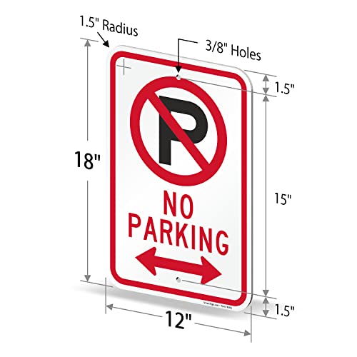 SmartSign No Parking Sign with Bidirectional Arrow and Symbol - 2 Pack, 18 x 12 inch, 2mm Aluminum Composite, Red/Black on White
