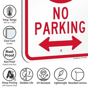 SmartSign No Parking Sign with Bidirectional Arrow and Symbol - 2 Pack, 18 x 12 inch, 2mm Aluminum Composite, Red/Black on White