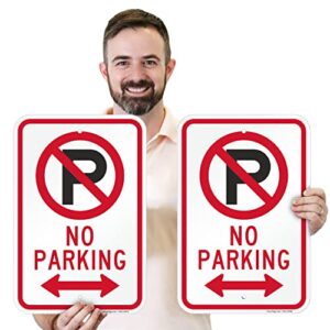 SmartSign No Parking Sign with Bidirectional Arrow and Symbol - 2 Pack, 18 x 12 inch, 2mm Aluminum Composite, Red/Black on White