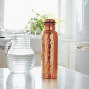 pure copper water bottle - 34 oz leak proof joint less indian ayurveda health benefit water drinking carafe drink more for healthy lifestyle - hammered - 1000 ml