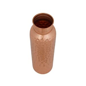 Pure Copper Water Bottle - 34 oz Leak Proof Joint Less Indian Ayurveda Health Benefit Water Drinking Carafe Drink More for Healthy Lifestyle - Hammered - 1000 ML