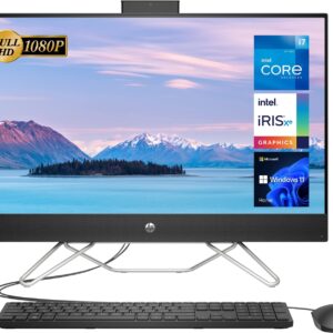 HP Newest All-in-One Desktop, 27" FHD Display, 12th Gen Intel Core i7-1255U, 32GB RAM, 1TB SSD + 1TB HDD, Webcam, HDMI, RJ-45, Wired Keyboard&Mouse, WiFi 6, Windows 11 Home, Black