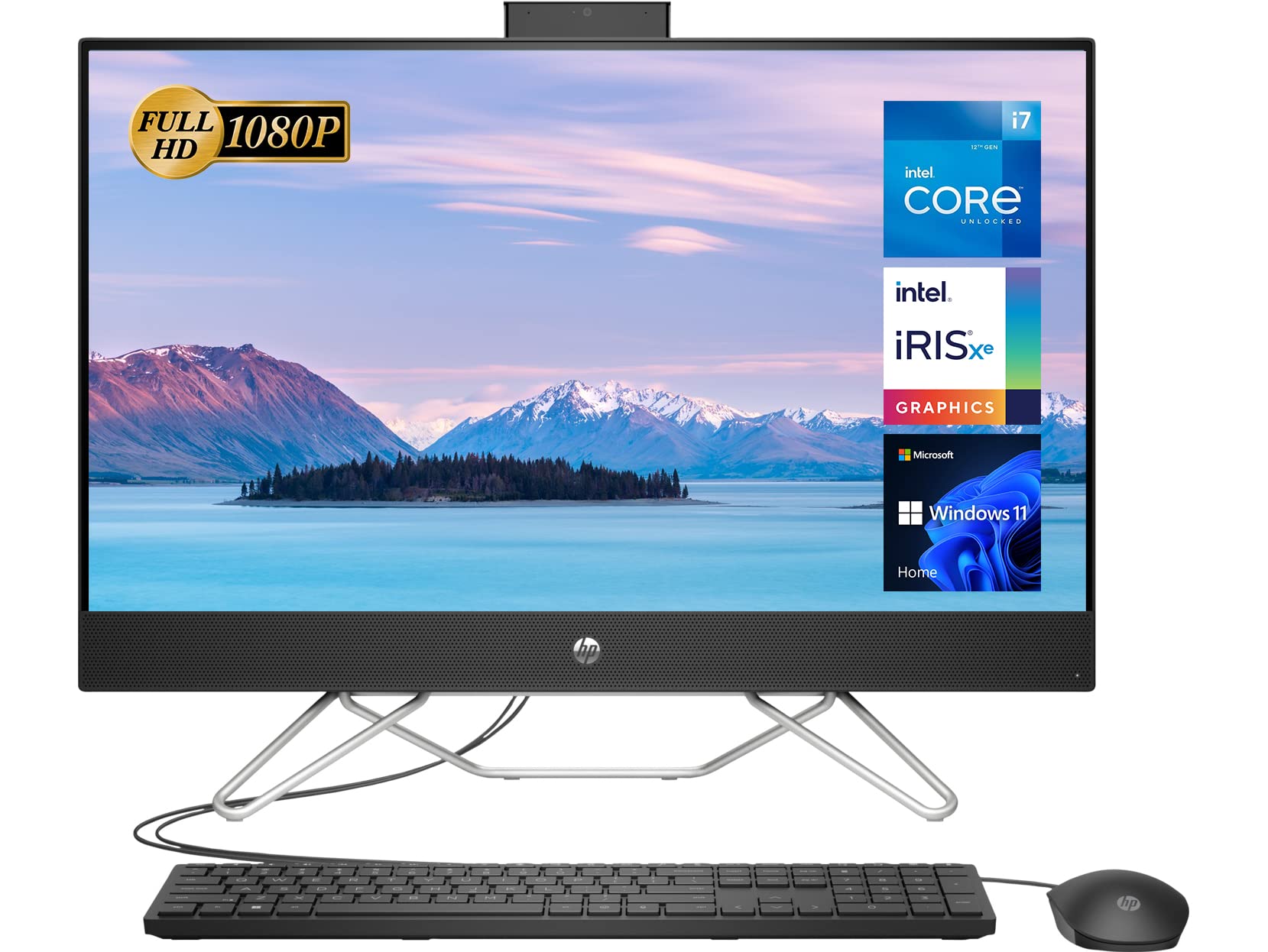 HP Newest All-in-One Desktop, 27" FHD Display, 12th Gen Intel Core i7-1255U, 32GB RAM, 1TB SSD + 1TB HDD, Webcam, HDMI, RJ-45, Wired Keyboard&Mouse, WiFi 6, Windows 11 Home, Black