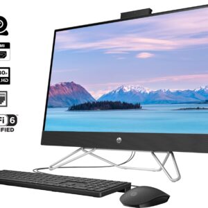 HP Newest All-in-One Desktop, 27" FHD Display, 12th Gen Intel Core i7-1255U, 32GB RAM, 1TB SSD + 1TB HDD, Webcam, HDMI, RJ-45, Wired Keyboard&Mouse, WiFi 6, Windows 11 Home, Black