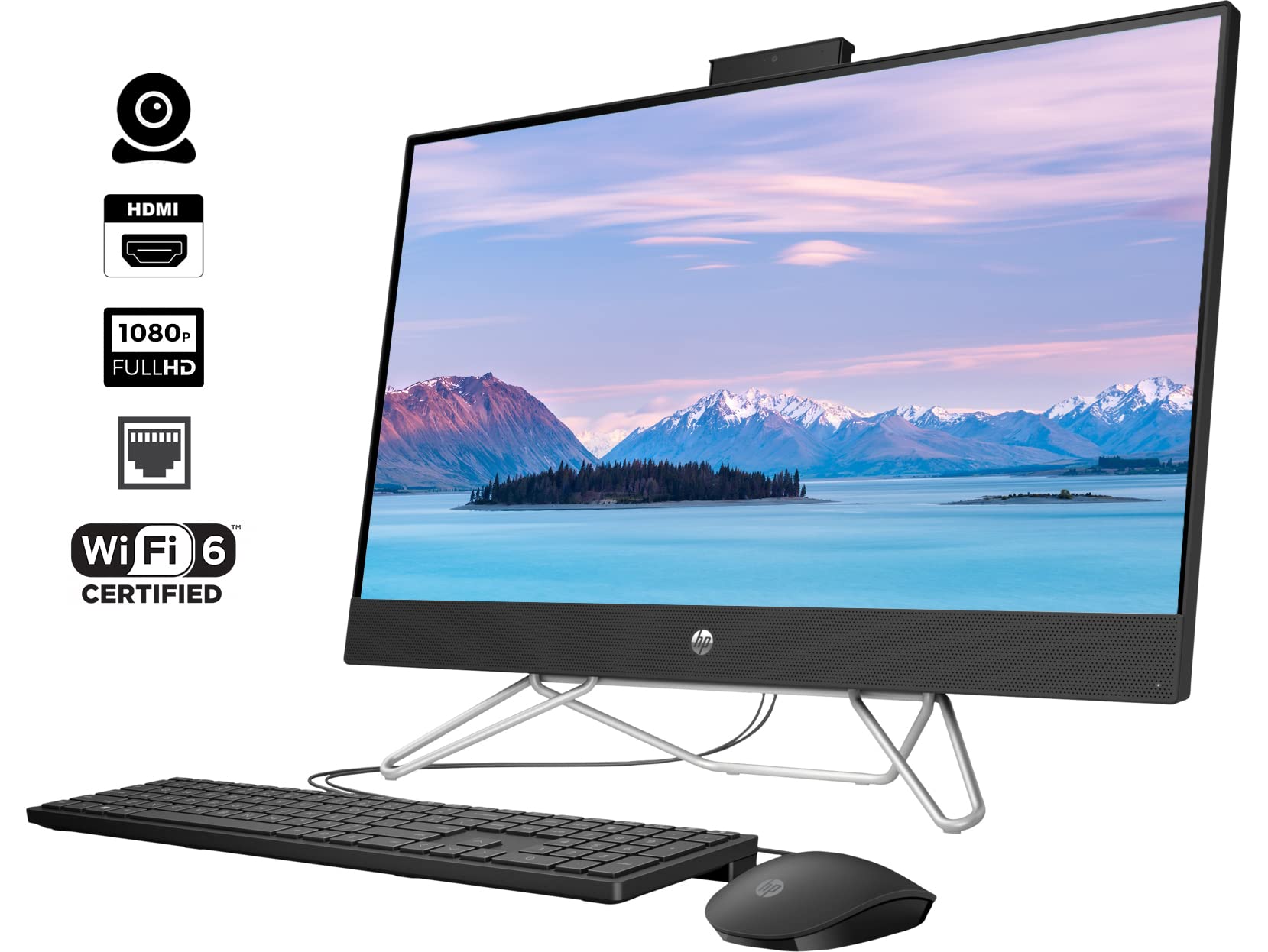 HP Newest All-in-One Desktop, 27" FHD Display, 12th Gen Intel Core i7-1255U, 32GB RAM, 1TB SSD + 1TB HDD, Webcam, HDMI, RJ-45, Wired Keyboard&Mouse, WiFi 6, Windows 11 Home, Black