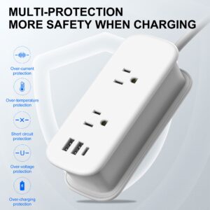 Power Strip with USB Ports, Unidapt Extension Cord Multiple Outlets, 4 ft Wrapped Around 2 Wall Outlets 3 1 C, No Surge Protector, Home Office Travel Cruise Must Have