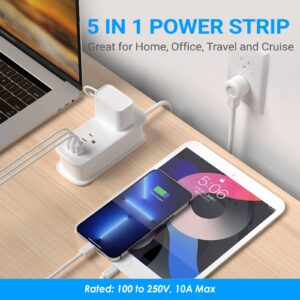 Power Strip with USB Ports, Unidapt Extension Cord Multiple Outlets, 4 ft Wrapped Around 2 Wall Outlets 3 1 C, No Surge Protector, Home Office Travel Cruise Must Have