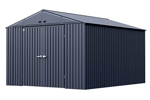 Arrow Shed Elite 10' x 12' Outdoor Lockable Gable Roof Steel Storage Shed Building, Anthracite