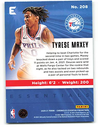 2020-21 Panini Chronicles #208 Tyrese Maxey Philadelphia 76ers RC Rookie Card Official NBA Basketball Trading Card in Raw (NM or Better) Condition