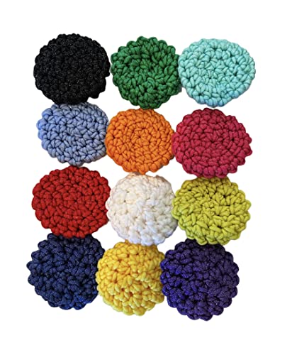 Handmade Nylon Yarn Kitchen Scrubbies - Scouring Pad - Pot Scrubbers - Sponge - Reusable - set of 4 - double thickness - 3.5 inch/palm size