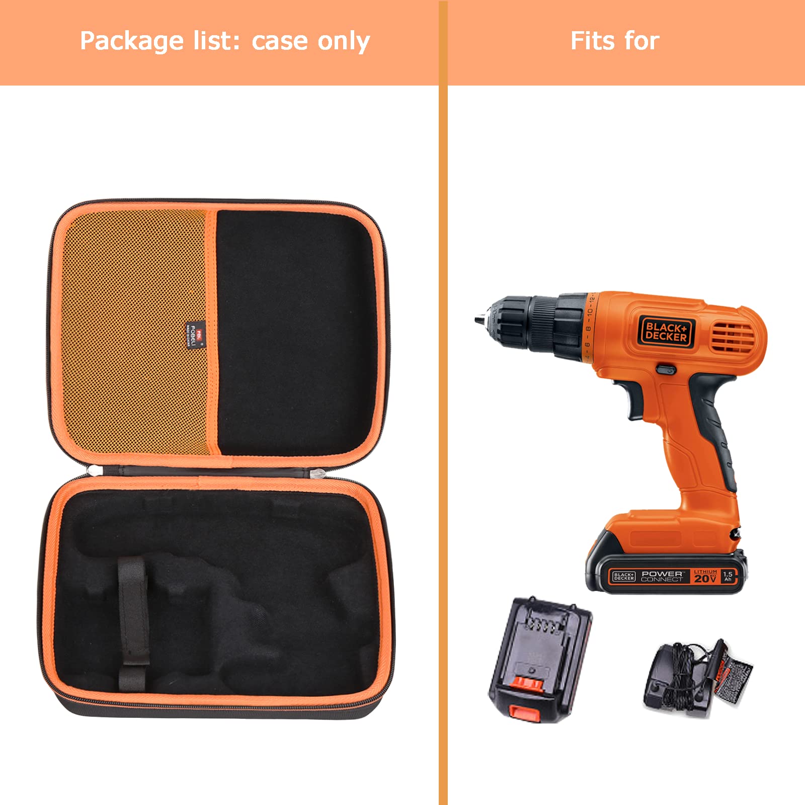 FBLFOBELI EVA Hard Carrying Case Compatible With BLACK+DECKER 20V MAX POWERECONNECT Cordless Drill/Driver + 30 pc. Kit LD120VA/LDX120C，Tool Storage Organizer Bag With Handle (Case Only)