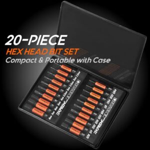 Metric & SAE Hex Head Allen Wrench Drill Bit Set,TEKPREM 20-Piece 1/4 inch Magnetic Tip Hex Screwdriver Bit Set with Rubber Strip and Storage Box, S2 Steel & 2 inch Long