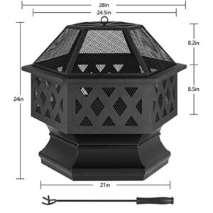 AMAGABELI GARDEN & HOME Fire Pit Outdoor Wood Burning Cast Iron Fire Bowl 24in Fireplace Extra Deep Large Round Outside Backyard Deck Camping Heavy Duty Metal Grate Rustproof BG535