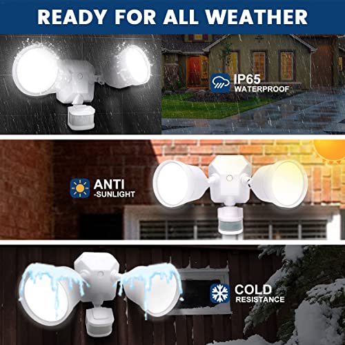 EMANER Motion Activated Security Light, Motion Sensing & Dusk to Dawn Adjust, AUTO Dim & Keep On 4 Lighting Mode Option, 5000K 28W Hardwired LED Floodlight for Outdoor/Patio/Porch, (1-Pack, White)